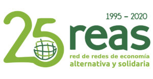 Logo del 25 aniversari de REAS, xarxa de xarxes d'economia alternativa i solidària 1995-2020