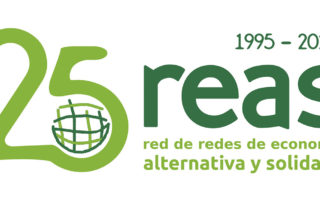 Logo del 25 aniversari de REAS, xarxa de xarxes d'economia alternativa i solidària 1995-2020