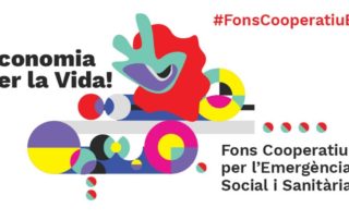 Fons cooperatiu per l'emergència social i sanitària. Economia per la Vida! Disseny de formes geomètriques i orgàniques amb colors vius sobre fons blanc
